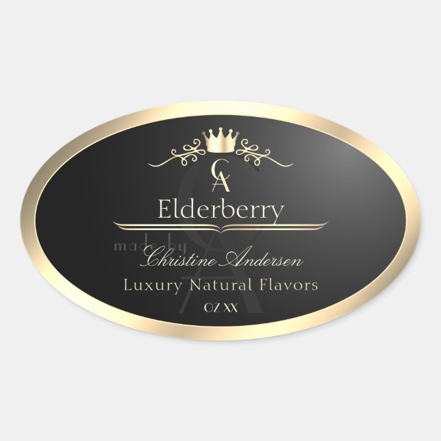 Noble Black Product Label with Gold Frame Monogram (Front)