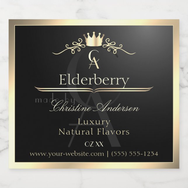 Noble Black Product Label with Gold Frame Monogram (Single Label)