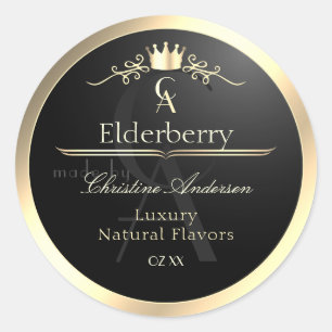 Noble Black Product Label with Gold Frame Monogram