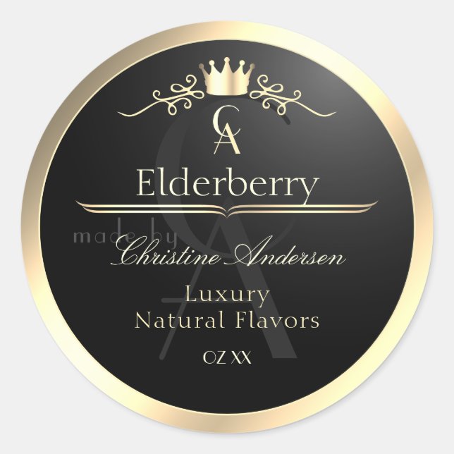 Noble Black Product Label with Gold Frame Monogram (Front)
