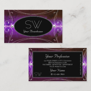 Noble Black Purple Ornate Sparkle Jewels Initials Business Card