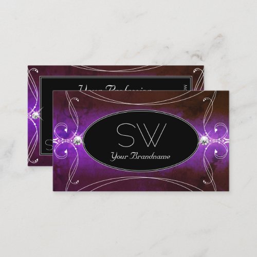 Noble Black Purple Ornate Sparkle Jewels Initials Business Card