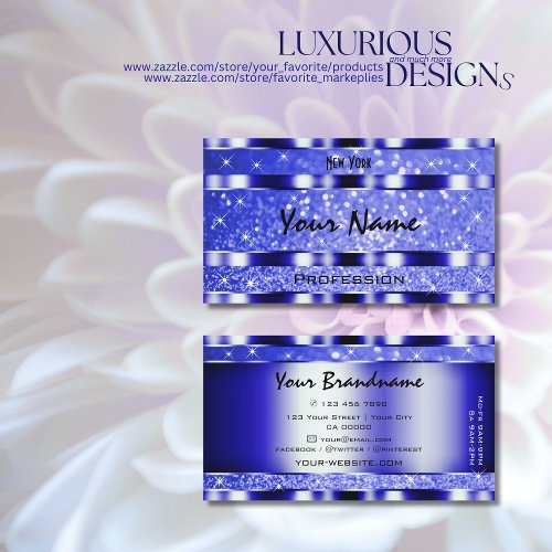 Noble Blue Luminous Glitter Sparkle Stars Quality Business Card