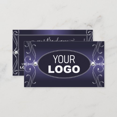 Noble Blue Ombre Ornate Sparkle Diamonds with Logo Business Card