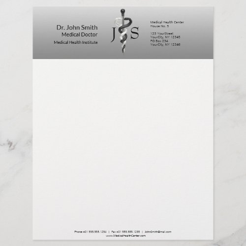 Noble Classy Medical Elegant Black White Asclepius Letterhead