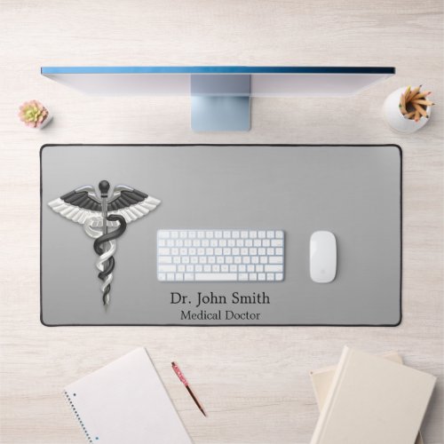 Noble Classy Medical Elegant Black White Caduceus Desk Mat