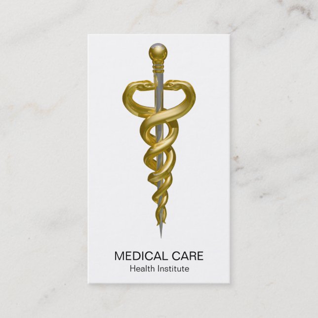 Noble Classy Medical Elegant Gold Silver Asclepius Business Card (Front)