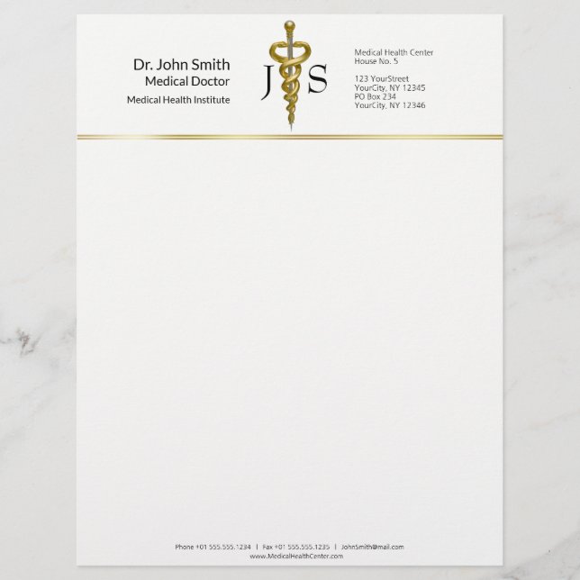 Noble Classy Medical Elegant Gold Silver Asclepius Letterhead (Front)