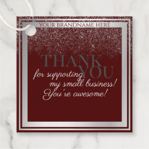 Noble Dark Burgundy and Silver Packaging Thank You Favor Tags