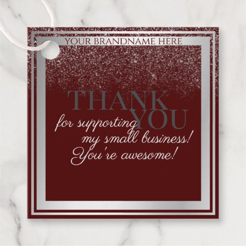 Noble Dark Burgundy and Silver Packaging Thank You Favor Tags