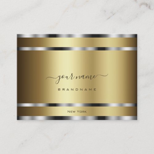 Noble Dark Gold Effect with Chrome Silver Stripes Business Card