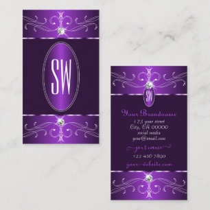 Noble Dark Purple Lilac Ornate Ornaments Initials Business Card