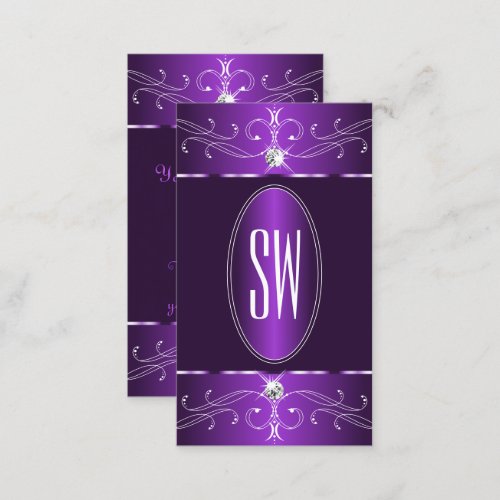 Noble Dark Purple Lilac Ornate Ornaments Initials Business Card