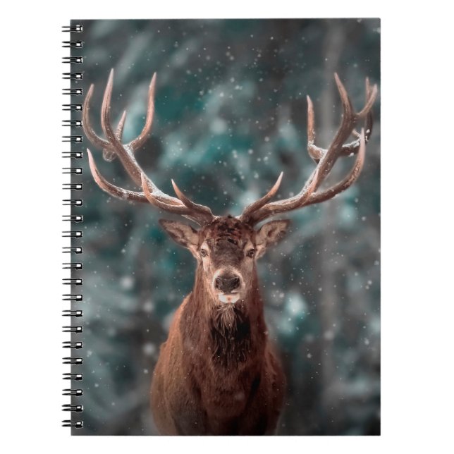 Noble deer male in winter snow forest. Artistic wi Notebook (Front)
