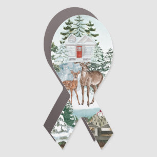 Noble deer male in winter snow forest. car magnet