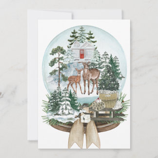 Noble deer male in winter snow forest invitation