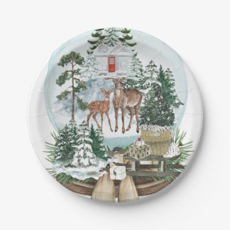 Noble deer male in winter snow forest paper plates