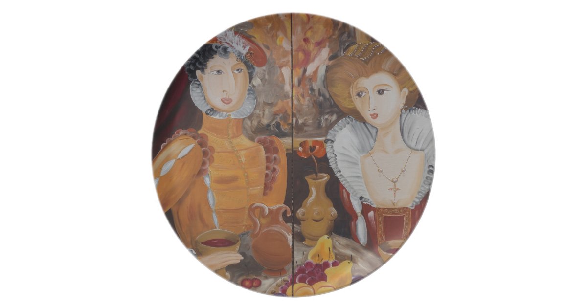 Noble Family Couple Classic Portrait Painting Love Dinner Plate