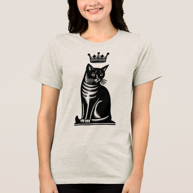 Noble Feline Woodcut Style Tri-Blend Shirt (Front)