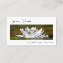 Noble florist white water lily calligraphy QR-Code Business Card