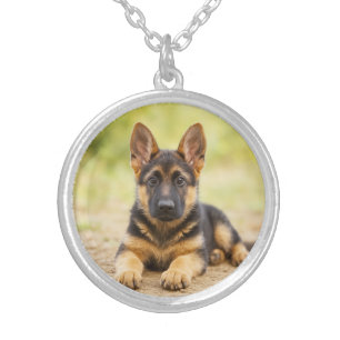 Noble German Shepherd Round Silver Plated Necklace
