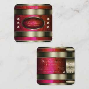 Noble Gold Silver with Red Pink Gradient Marble  Square Business Card