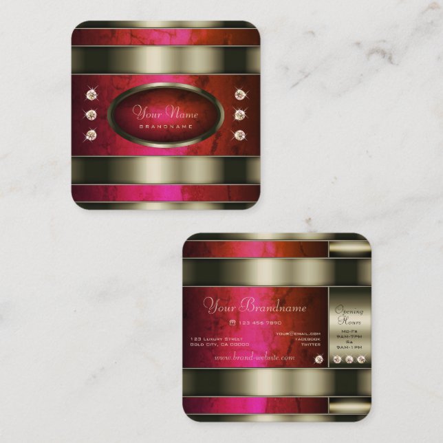 Noble Gold Silver with Red Pink Gradient Marble  Square Business Card (Front/Back)