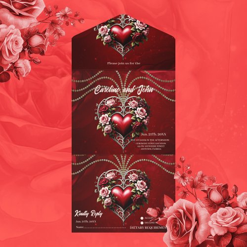 Noble gothic heart with flowers  all in one invitation