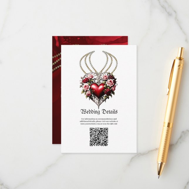 Noble gothic heart with flowers. enclosure card (Front/Back In Situ)