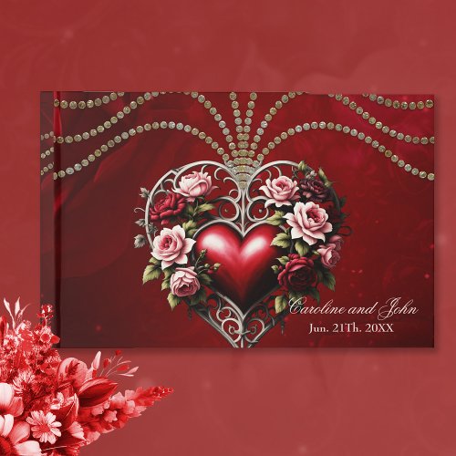 Noble gothic heart with flowers guest book