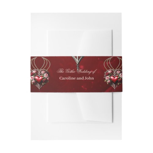 Noble gothic heart with flowers invitation belly band