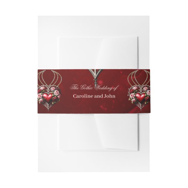 Noble gothic heart with flowers invitation belly band (Front Example)
