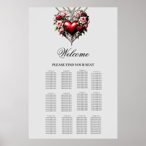 Noble gothic heart with flowers poster