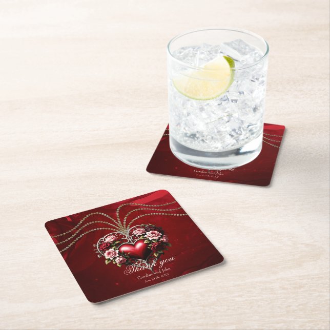 Noble gothic heart with flowers. square paper coaster (Insitu)