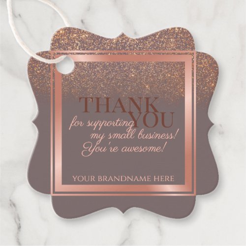 Noble Gray and Rose Gold with Glitter Thank You Favor Tags