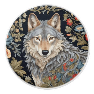 Noble Grey Wolf William Morris Inspired Ceramic Knob