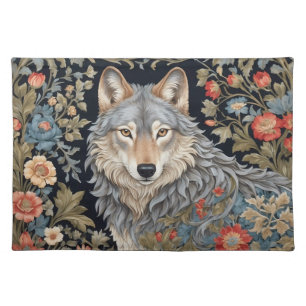 Noble Grey Wolf William Morris Inspired Cloth Placemat