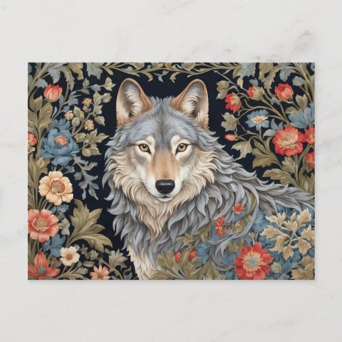 Noble Grey Wolf William Morris Inspired Postcard
