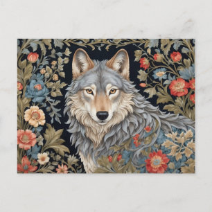 Noble Grey Wolf William Morris Inspired Postcard