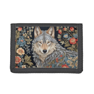 Noble Grey Wolf William Morris Inspired Trifold Wallet