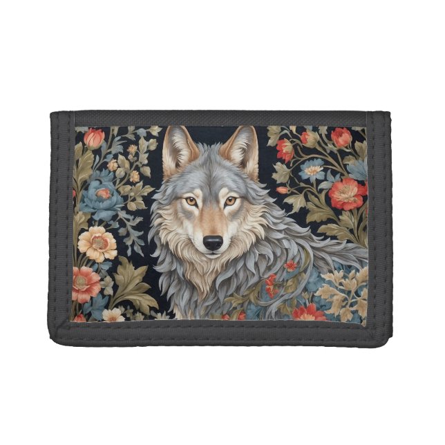 Noble Grey Wolf William Morris Inspired Trifold Wallet (Front)