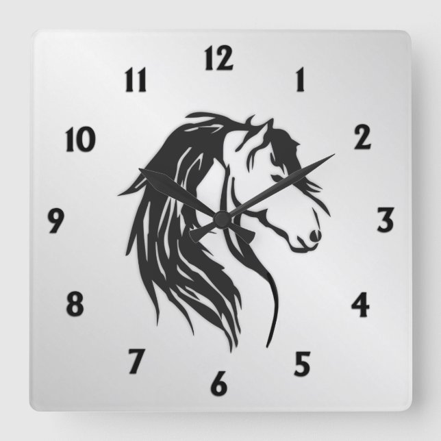 Noble Horse Head Square Wall Clock (Front)