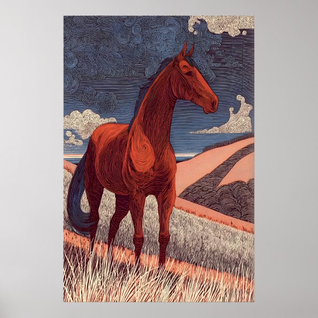 Noble Horse Line Art, Side Profile Steed Poster (Front)