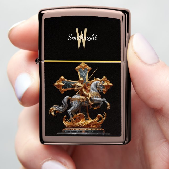 Noble Knight Galloping on Crossed Paths Zippo Lighter (In Hand)