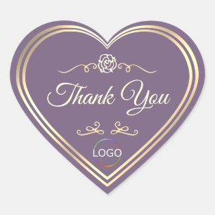 Noble Lavender with Gold Frame and Logo Thank You Heart Sticker