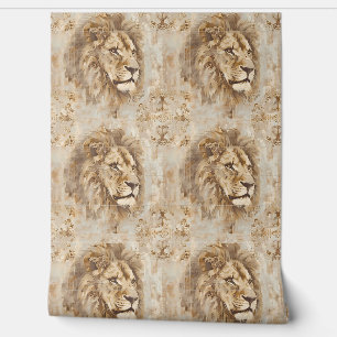 Noble Lion Petite - Beige, Gold, White Wallpaper