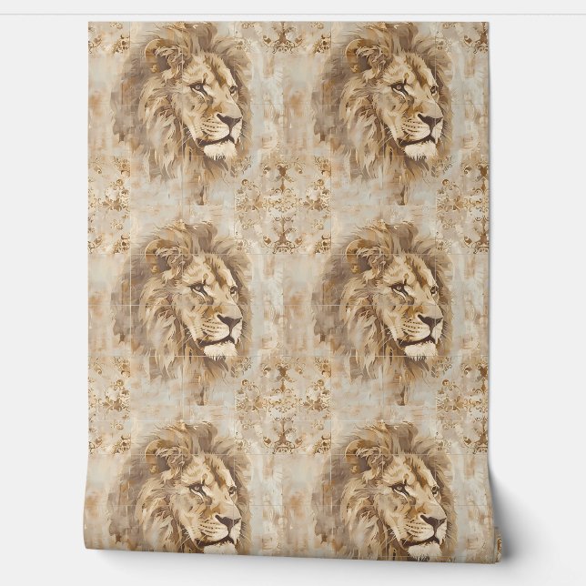 Noble Lion Petite - Beige, Gold, White Wallpaper (Unrolling)