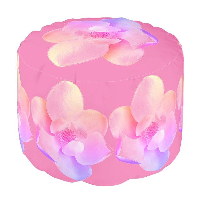 Noble Magnolia- Pink Blush- Round Pouf (Angled Front)
