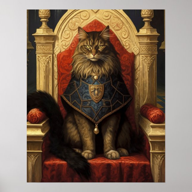 Noble Maine Coon Cat Throne Art Print (Front)