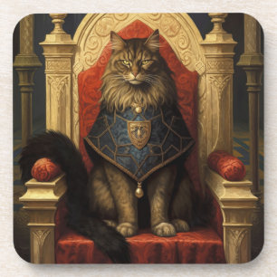 Noble Maine Coon Cat Throne Art Print Beverage Coaster